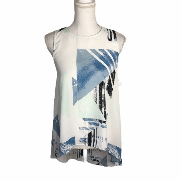 Vince Camuto Cosmic Blue Tunic High Low NWT PM Petite Medium Sleeveless Tank Top - Picture 1 of 8